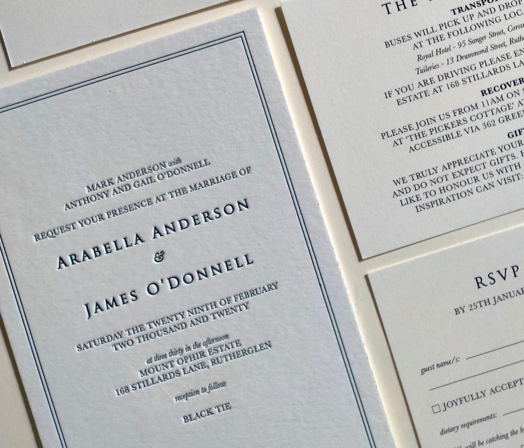 letterpress wedding invitations Melbourne