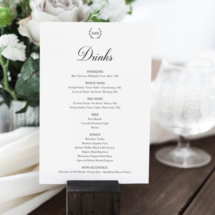wedding drink menu